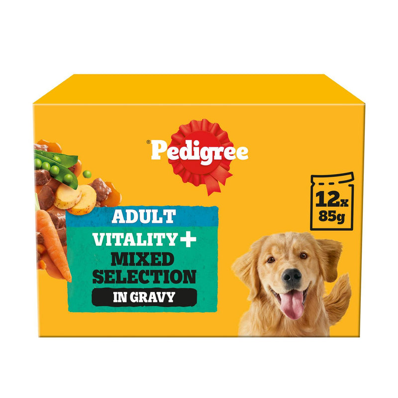 Pedigree Vitality+ Adult Wet Dog Food 12x85g imported from the UK
