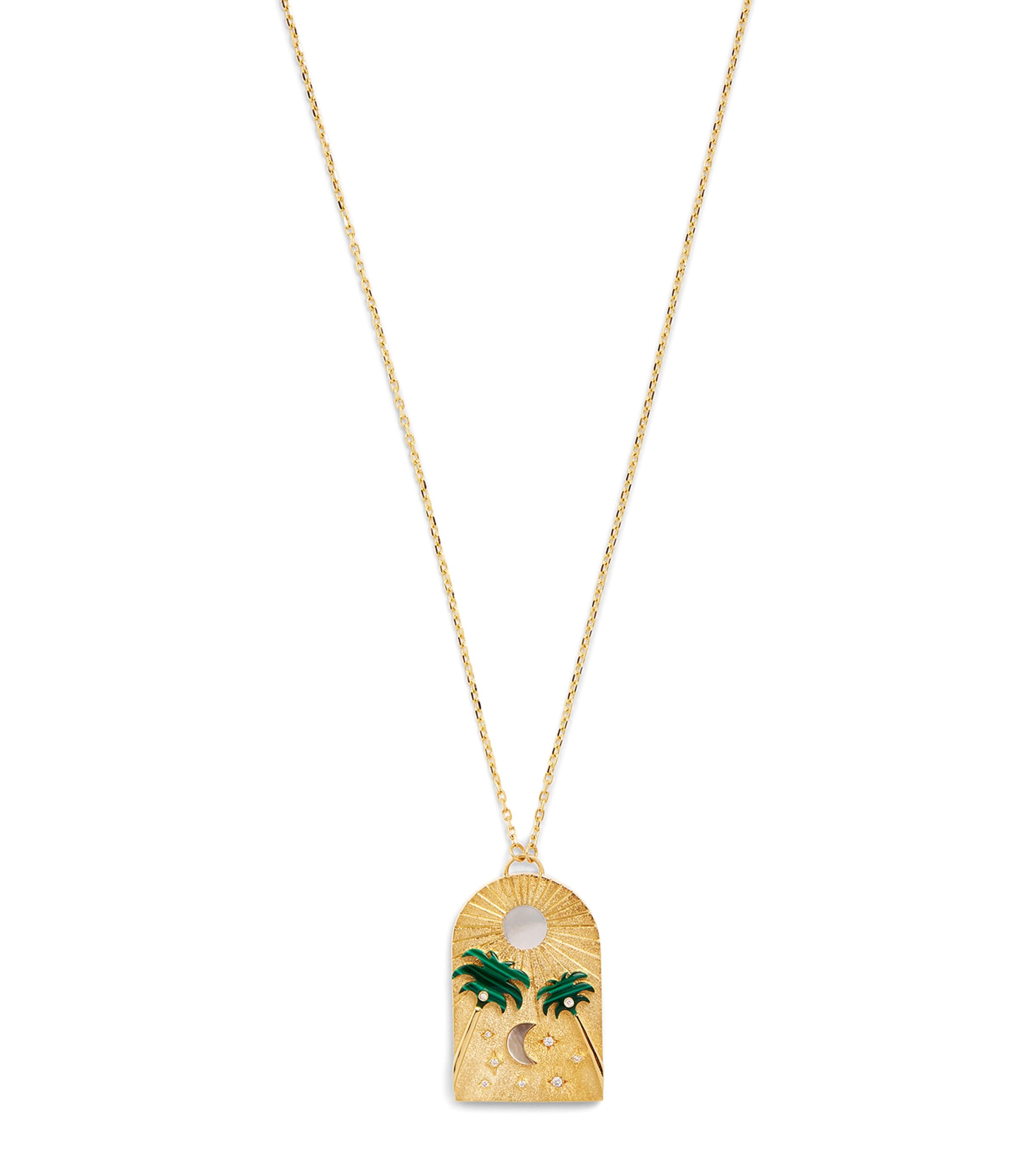 L'ATELIER NAWBAR yellow gold diamond malachite Biladi Palm necklace, UK version