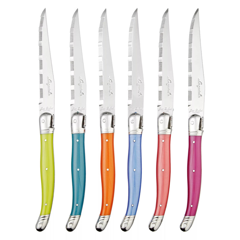 Laguiole iridescent steak knives with wooden block, imported from the UK
