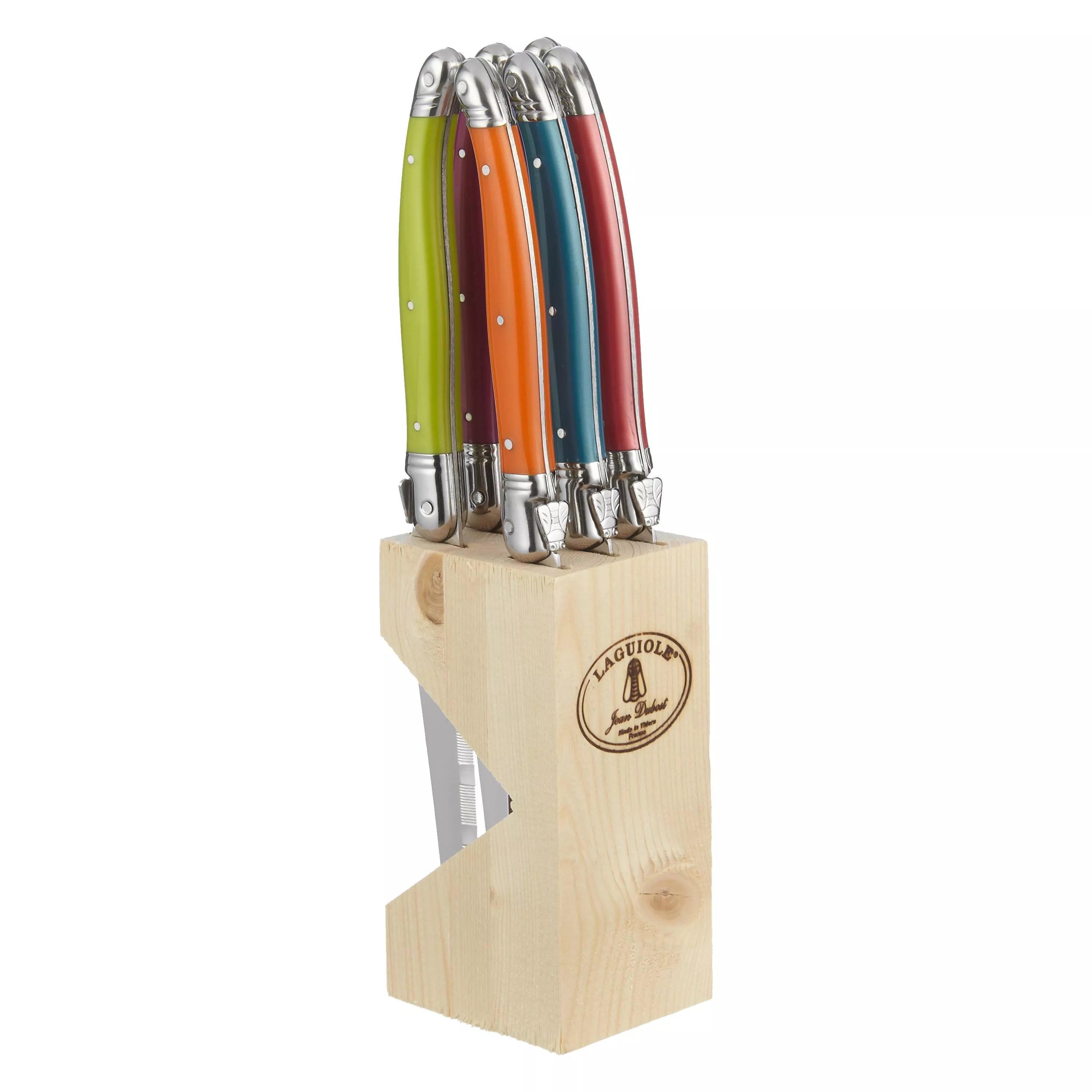Laguiole iridescent steak knives with wooden block, imported from the UK