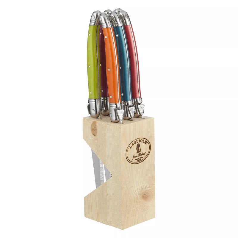 Laguiole iridescent steak knives with wooden block, imported from the UK