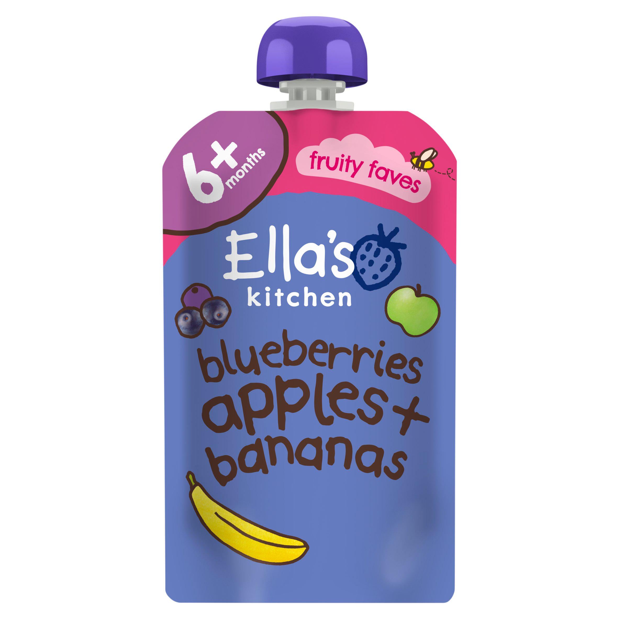 Ella's Kitchen baby food pouch Blueberries Apples Bananas Vanilla 120g, UK version