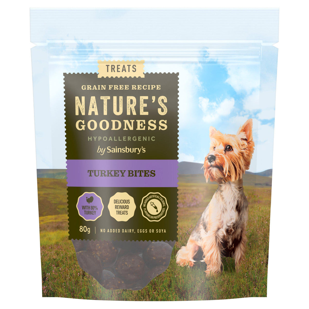 Sainsbury's hypoallergenic turkey bites dog treats 80g - British product