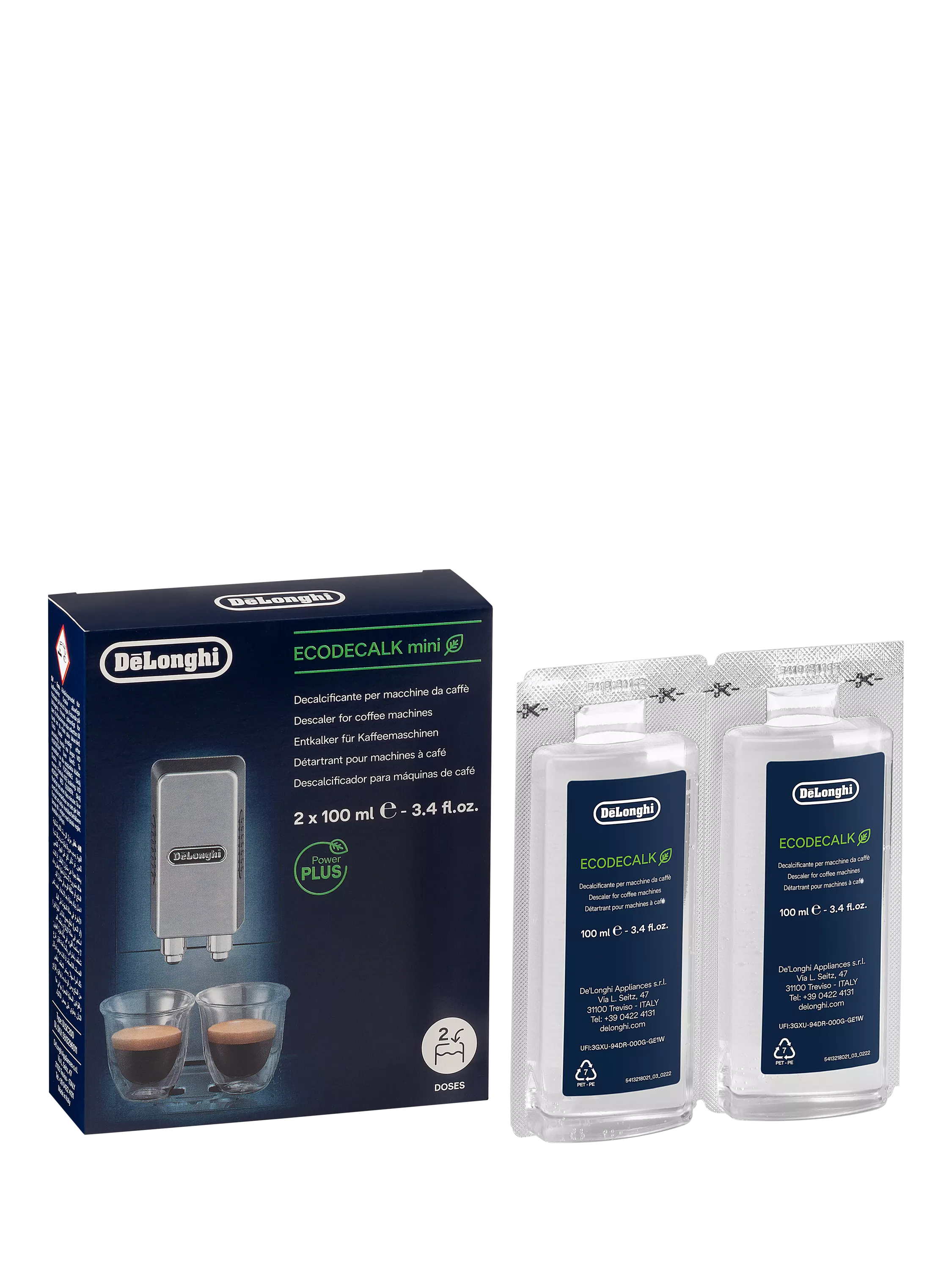 De'Longhi EcoDecalk Coffee Machine Descaler 2x 100ml sachets - British product