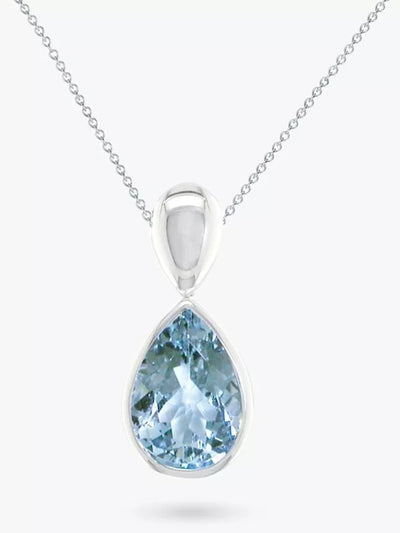 John Lewis 9ct White Gold Pear-Shaped Aquamarine Pendant Necklace 18 Inch- Buy online at McGrocer