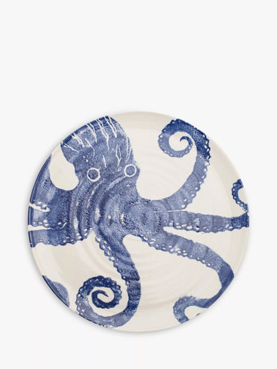John Lewis BlissHome Creatures Octopus Round Earthenware Platter 36.5cm Blue- Buy online at McGrocer
