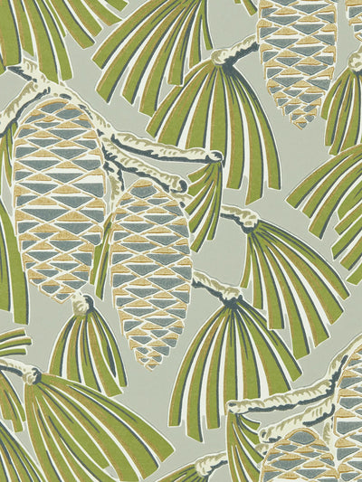 John Lewis Pine Cone and Stylised Leaf Pattern Wallpaper with Metallic Accents- Buy online at McGrocer
