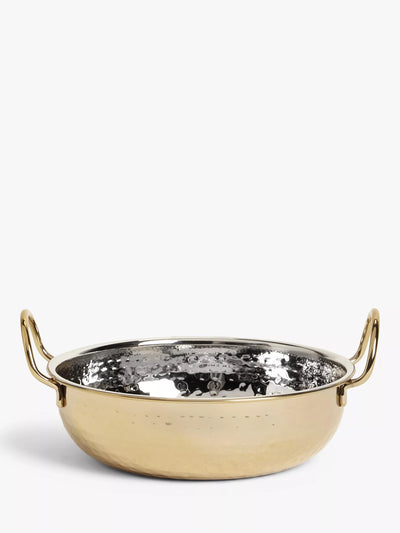 John Lewis Hammered Stainless Steel Balti Serving Dish with Gold Finish, 20cm- Buy online at McGrocer