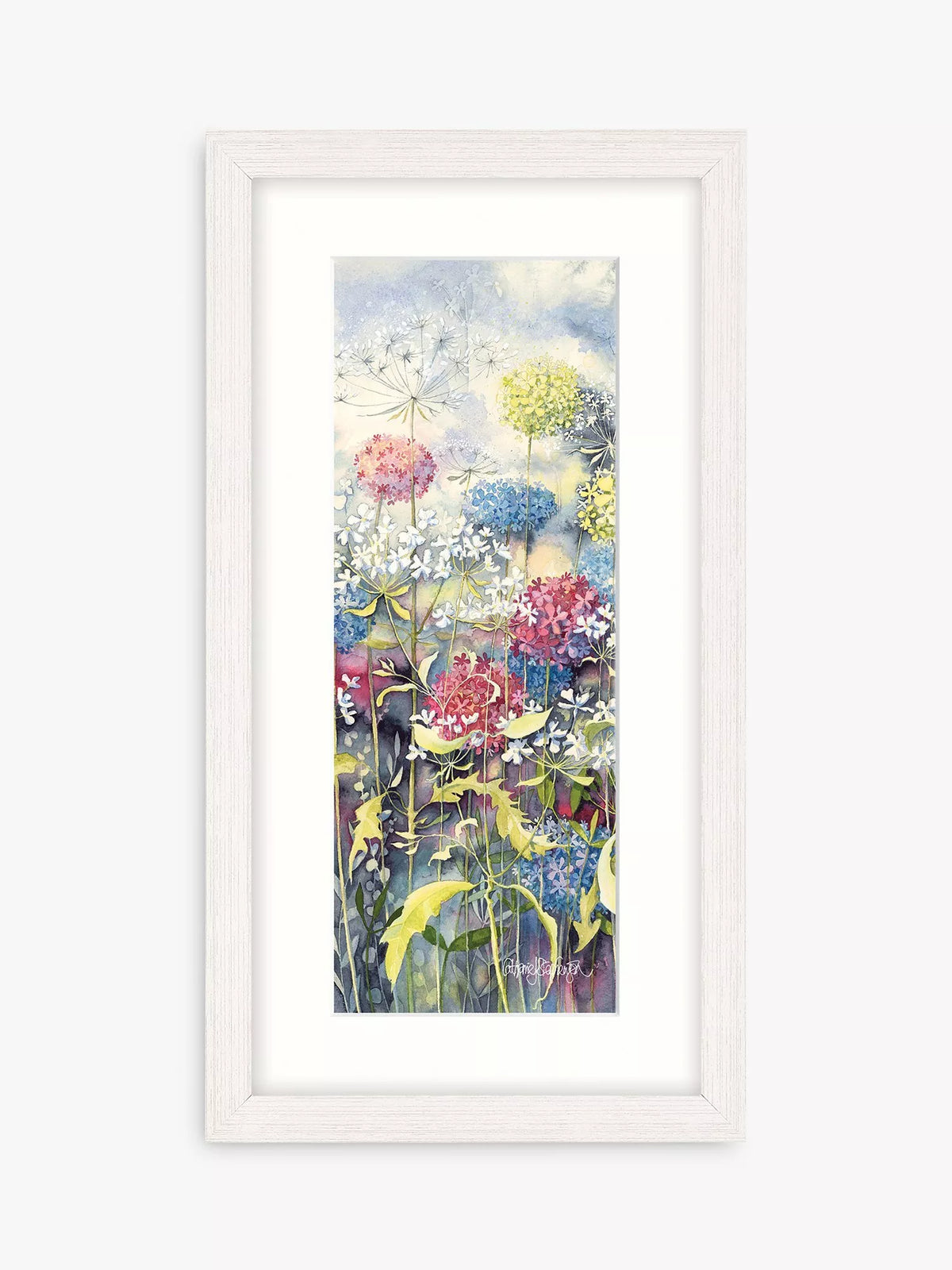John Lewis Floral 1 framed print Blue/Multi 43.5 x 23.5cm, UK version