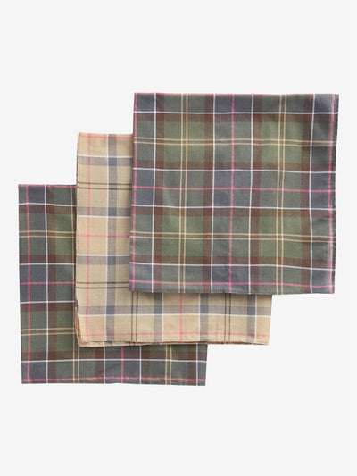 John Lewis Barbour Tartan Check Cotton Handkerchiefs, Pack Of 3, Green/Beige- Buy online at McGrocer