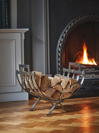 John Lewis Linear Pewter Finish Log Basket for Firewood Storage- Buy online at McGrocer