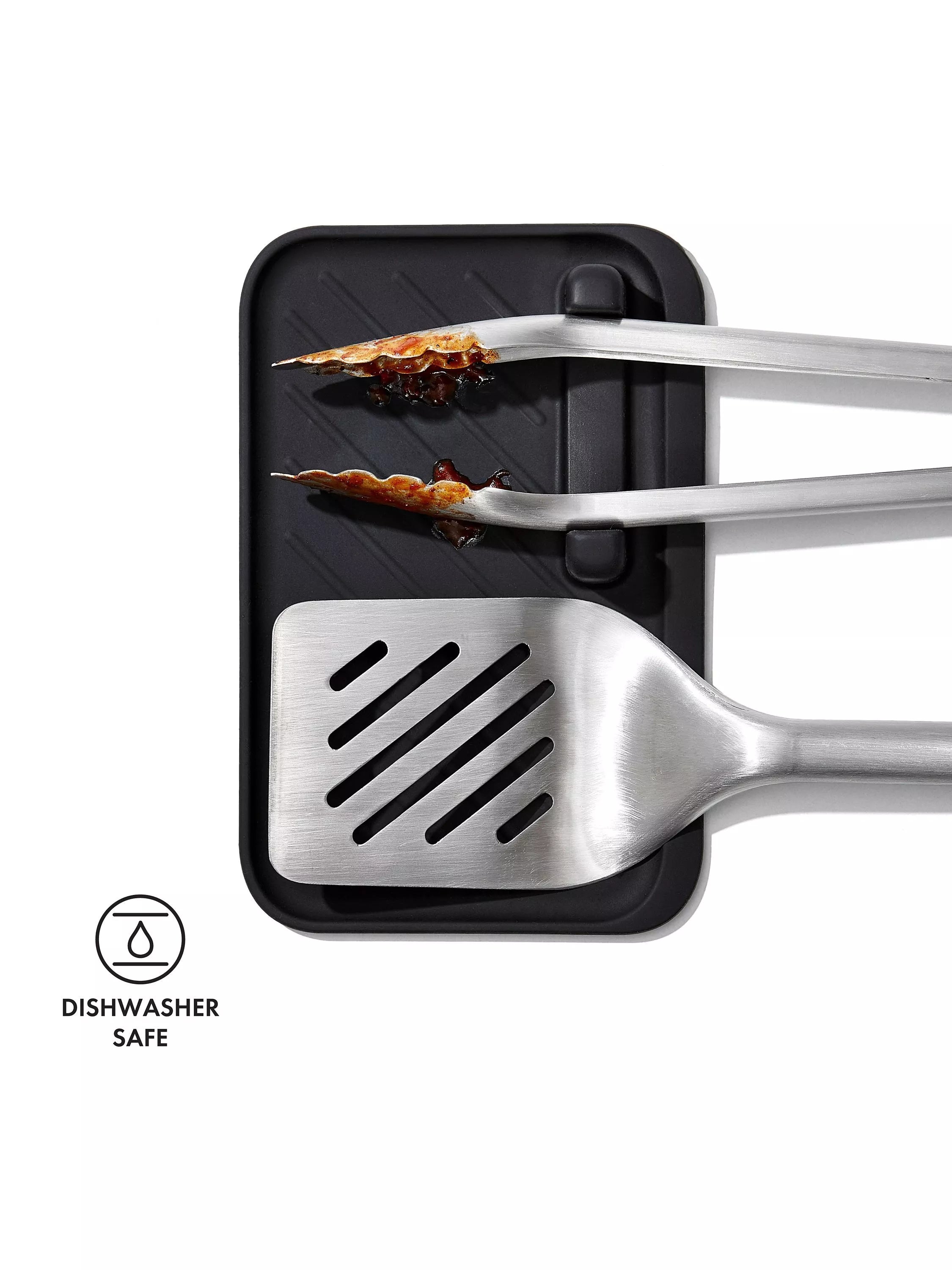 OXO Good Grips 3-piece BBQ tool set with tongs turner rest (British brand)