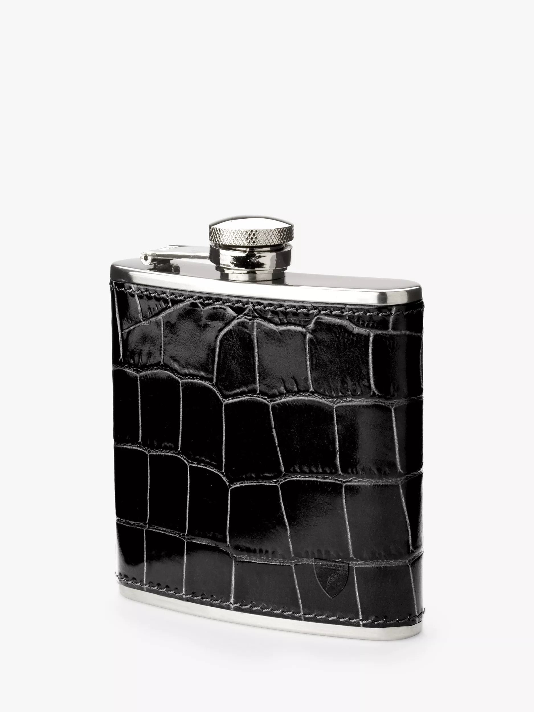Aspinal of London Classic Croc Leather Stainless Steel Hip Flask 5oz