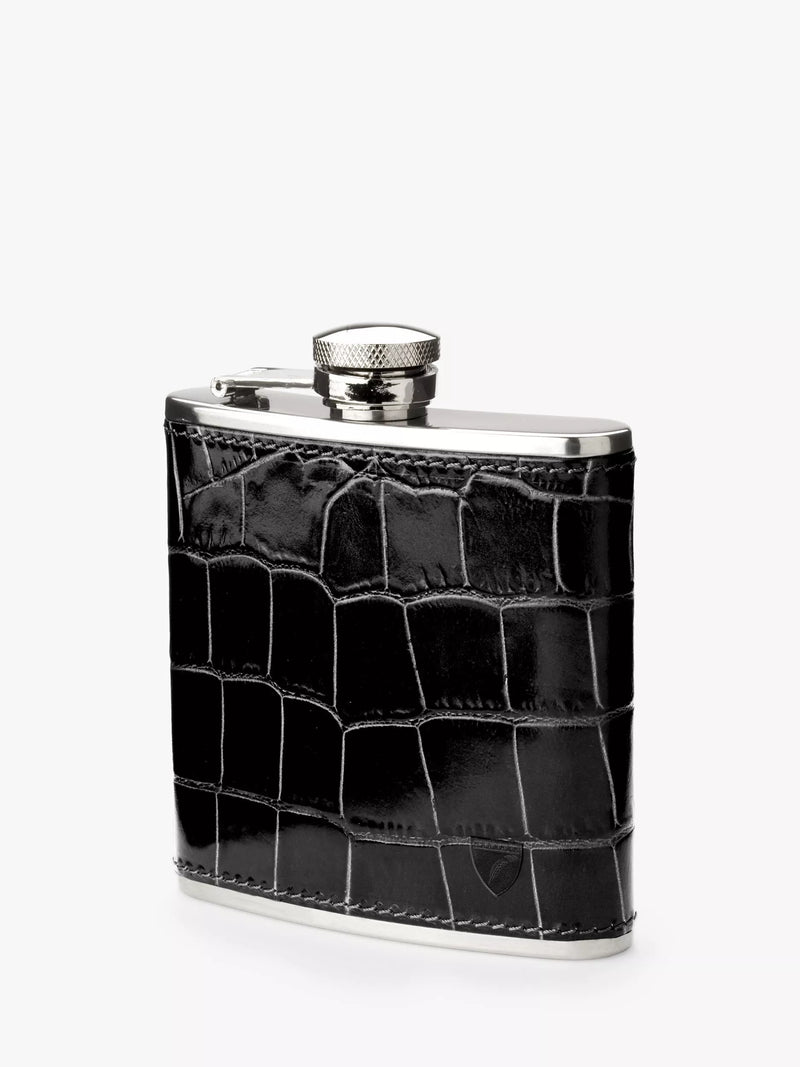 Aspinal of London Classic Croc Leather Stainless Steel Hip Flask 5oz