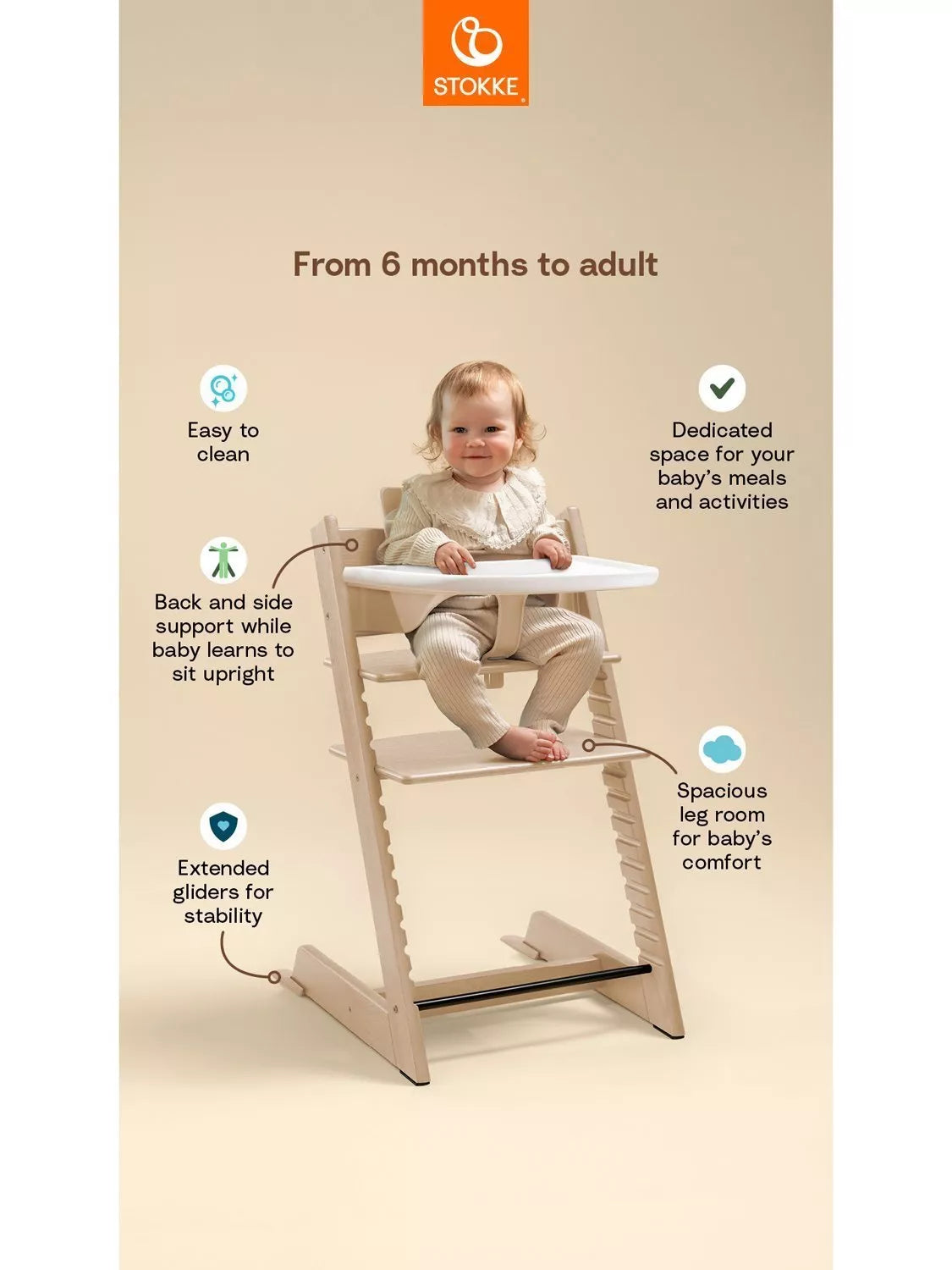 Stokke Tripp Trapp natural highchair with Baby Set² and tray - British brand