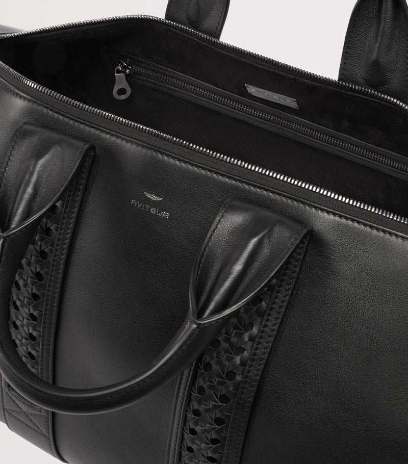 Aviteur Leather Woven-Detail Holdall with Calfskin and Alcantara Lining - British product