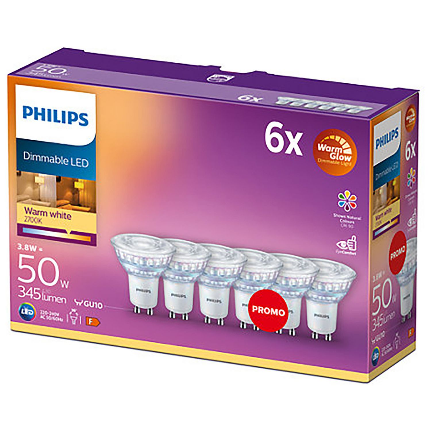 Philips LED GU10 dimmable light bulbs 6 pack, UK version