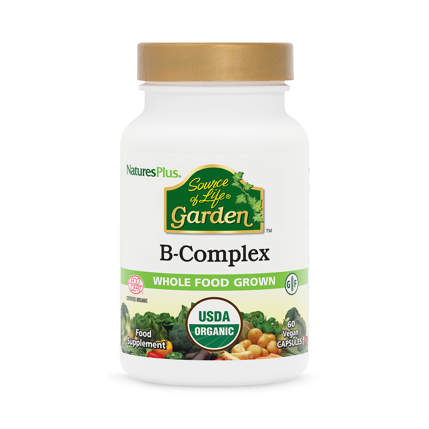 NaturesPlus Sol Garden Organic B Complex 60 capsules, imported from the UK