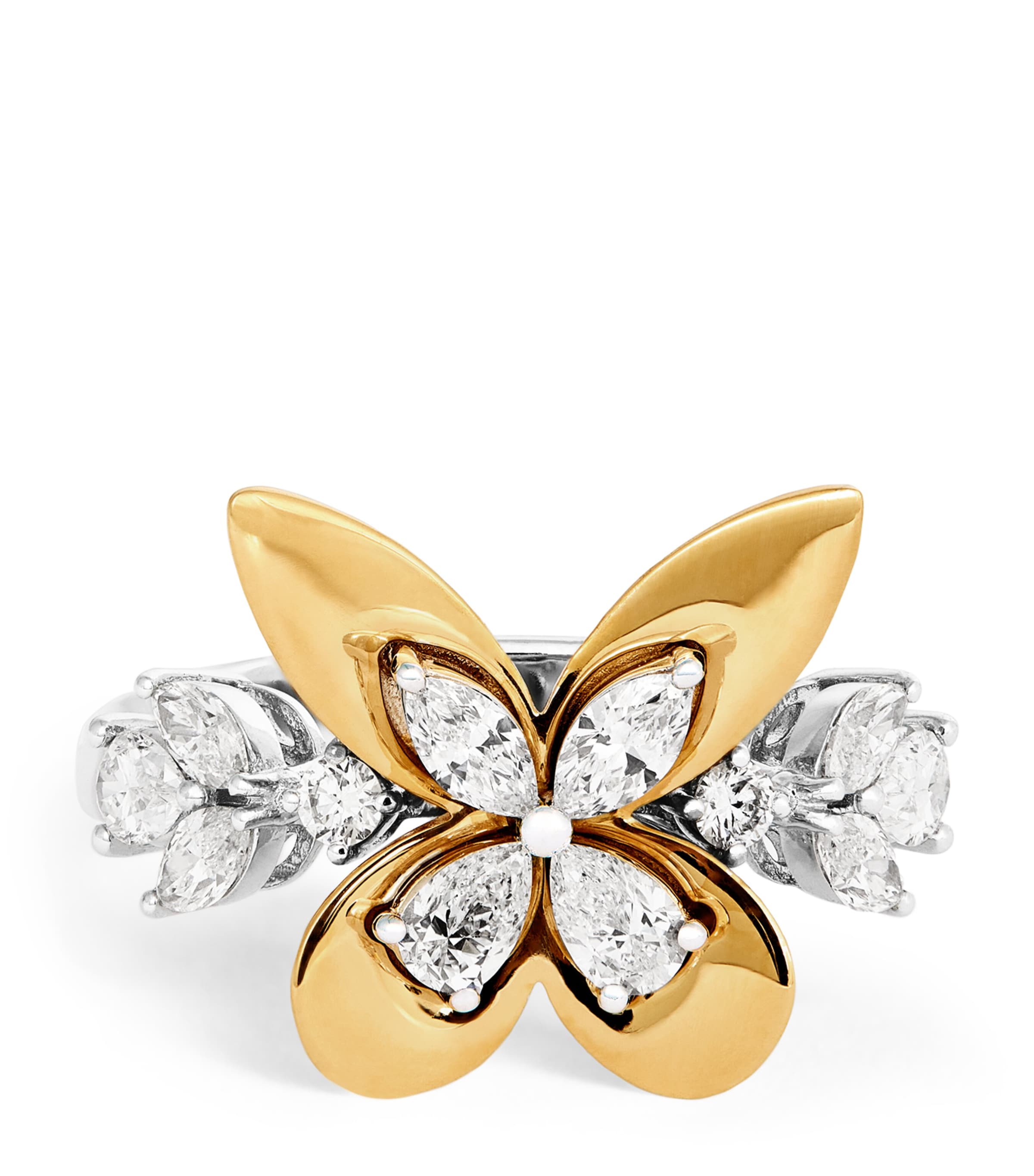 Yeprem yellow gold and diamond butterfly ring (British brand)