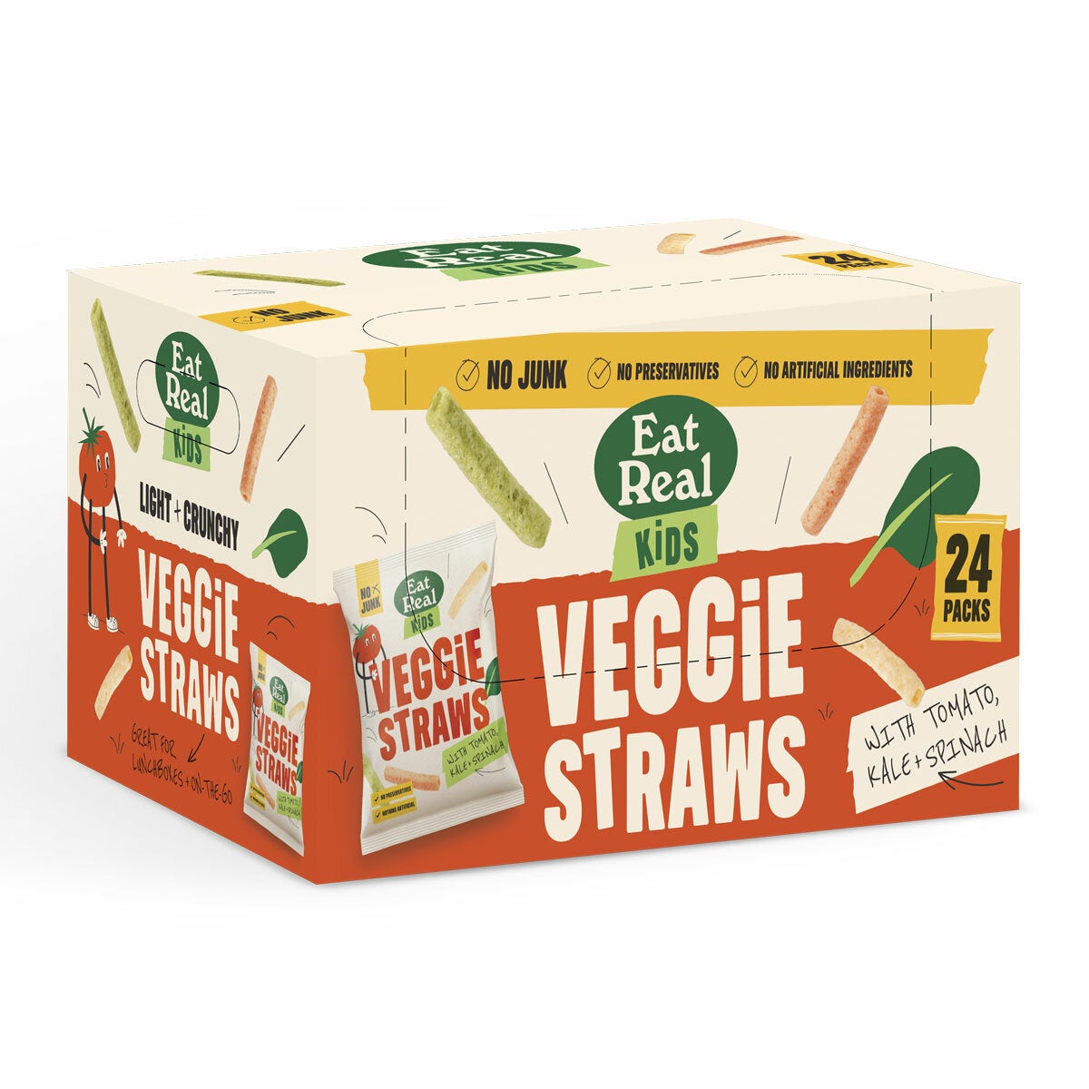 Eat Real veggie straws kale, tomato and spinach 24 x 20g - British product