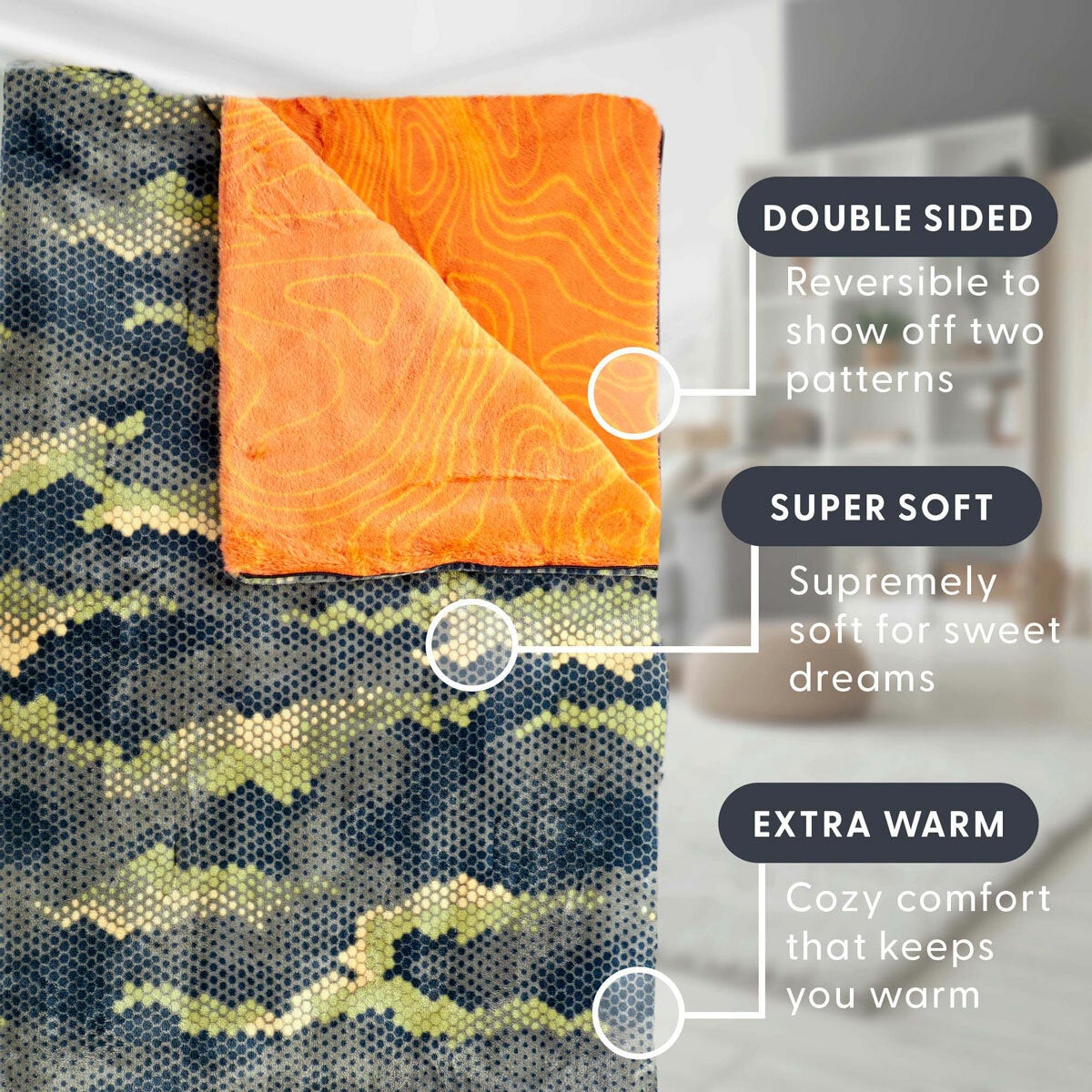 Ashford Home faux fur slumber bag camouflage 137x142 cm, imported from the UK