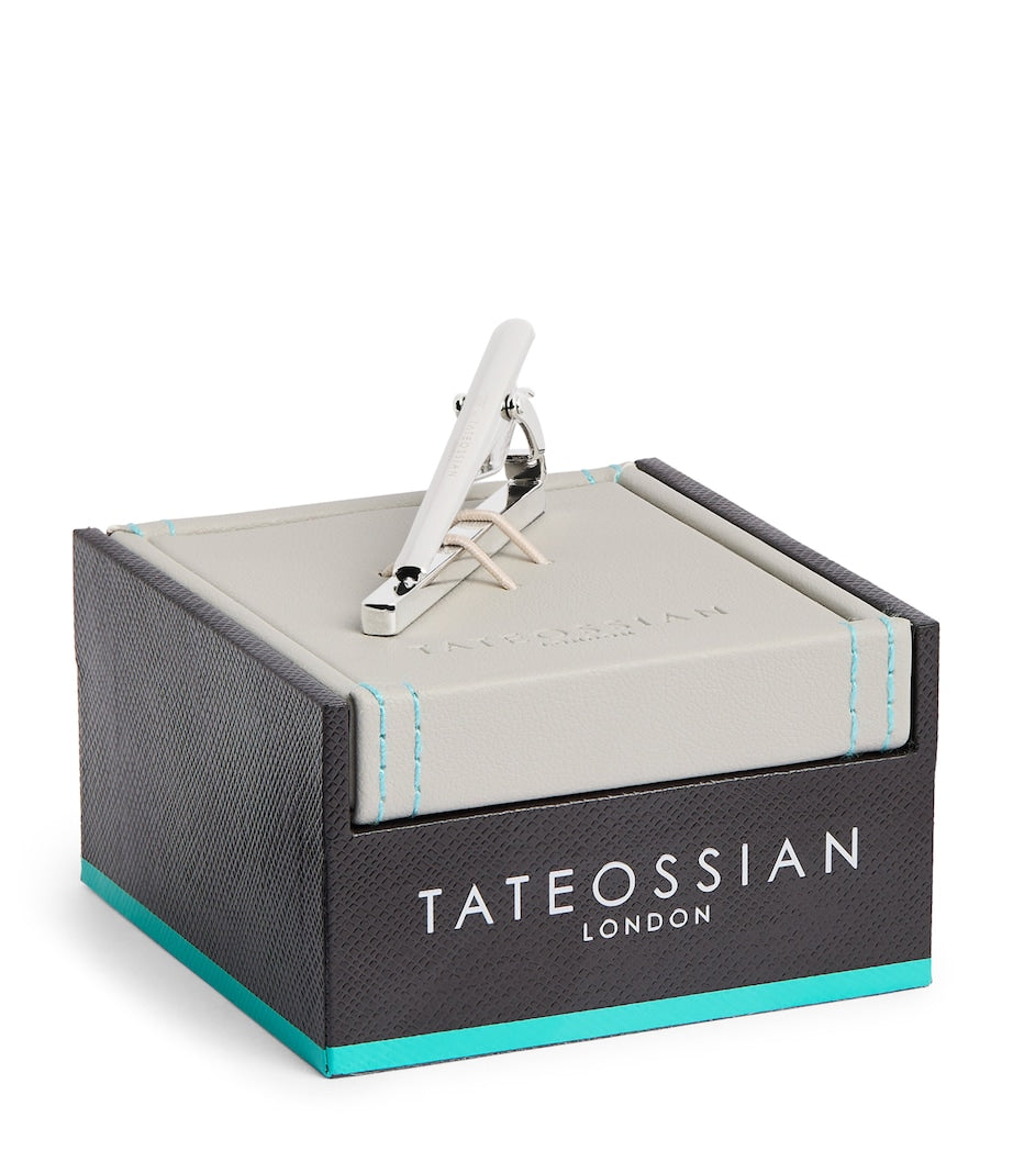 Tateossian sterling silver tie clip with check motif, imported from the UK
