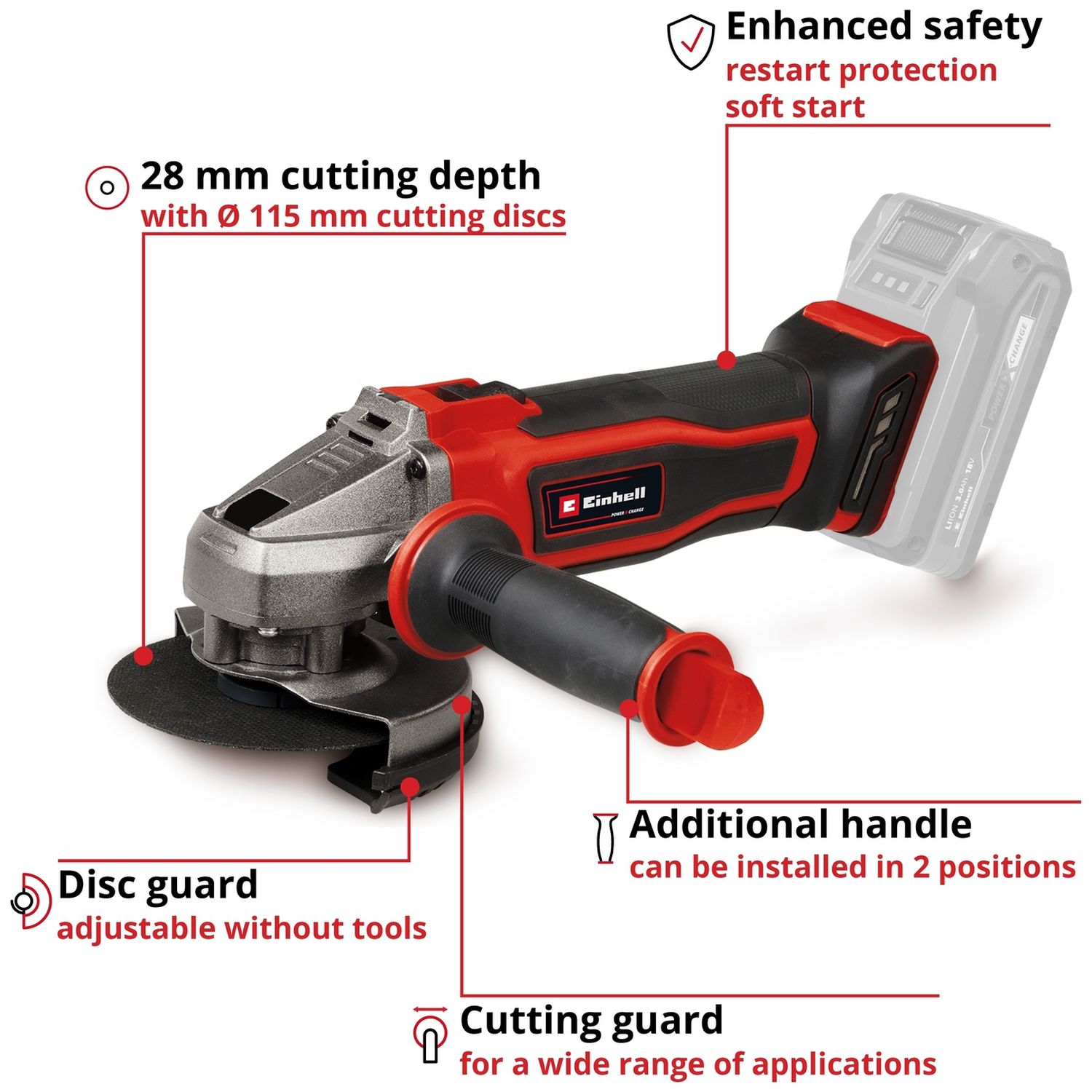 Einhell Power X-Change cordless angle grinder 18V, UK version