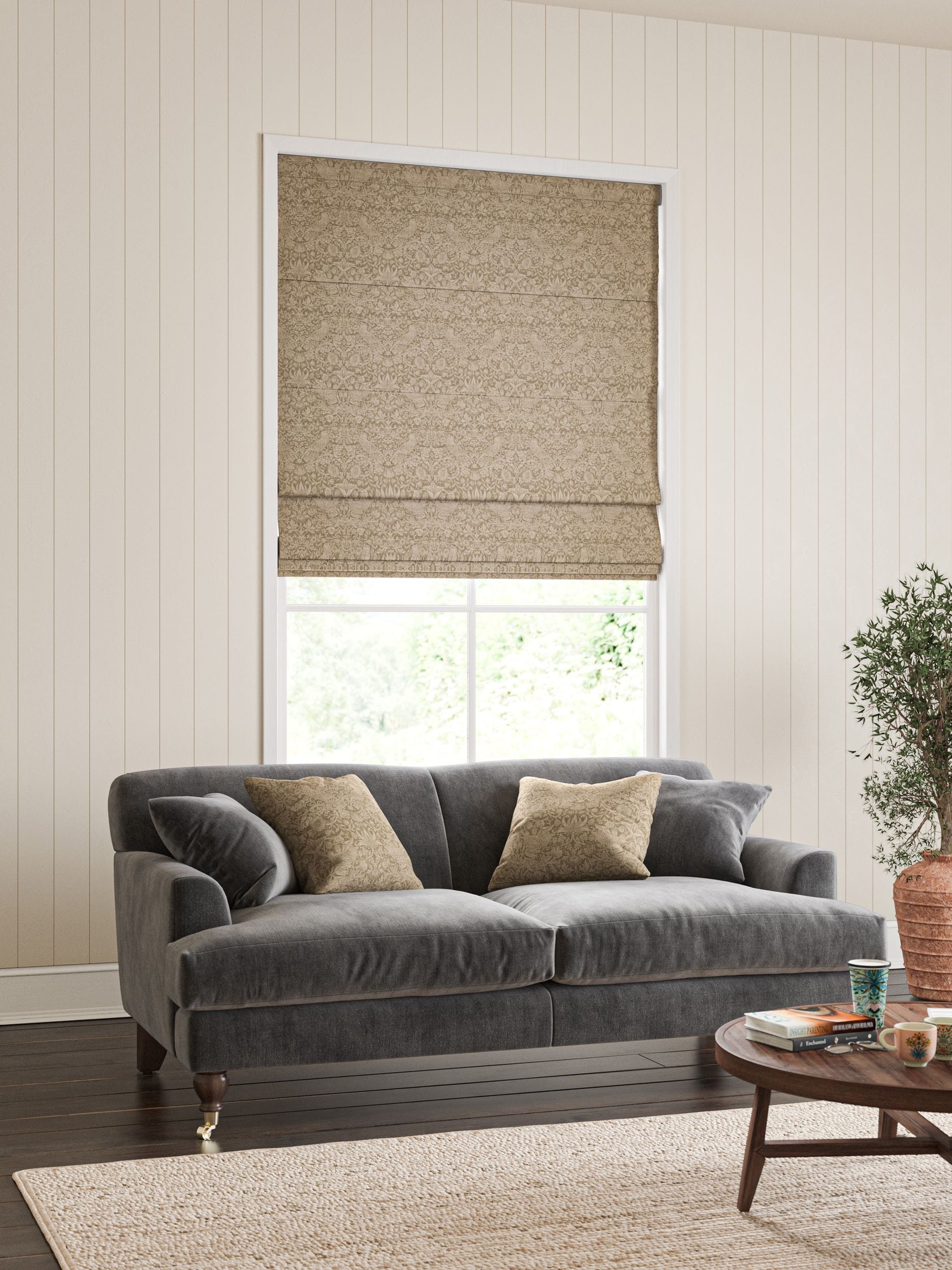 William Morris Strawberry Thief roman blind Natural Walnut (British brand)