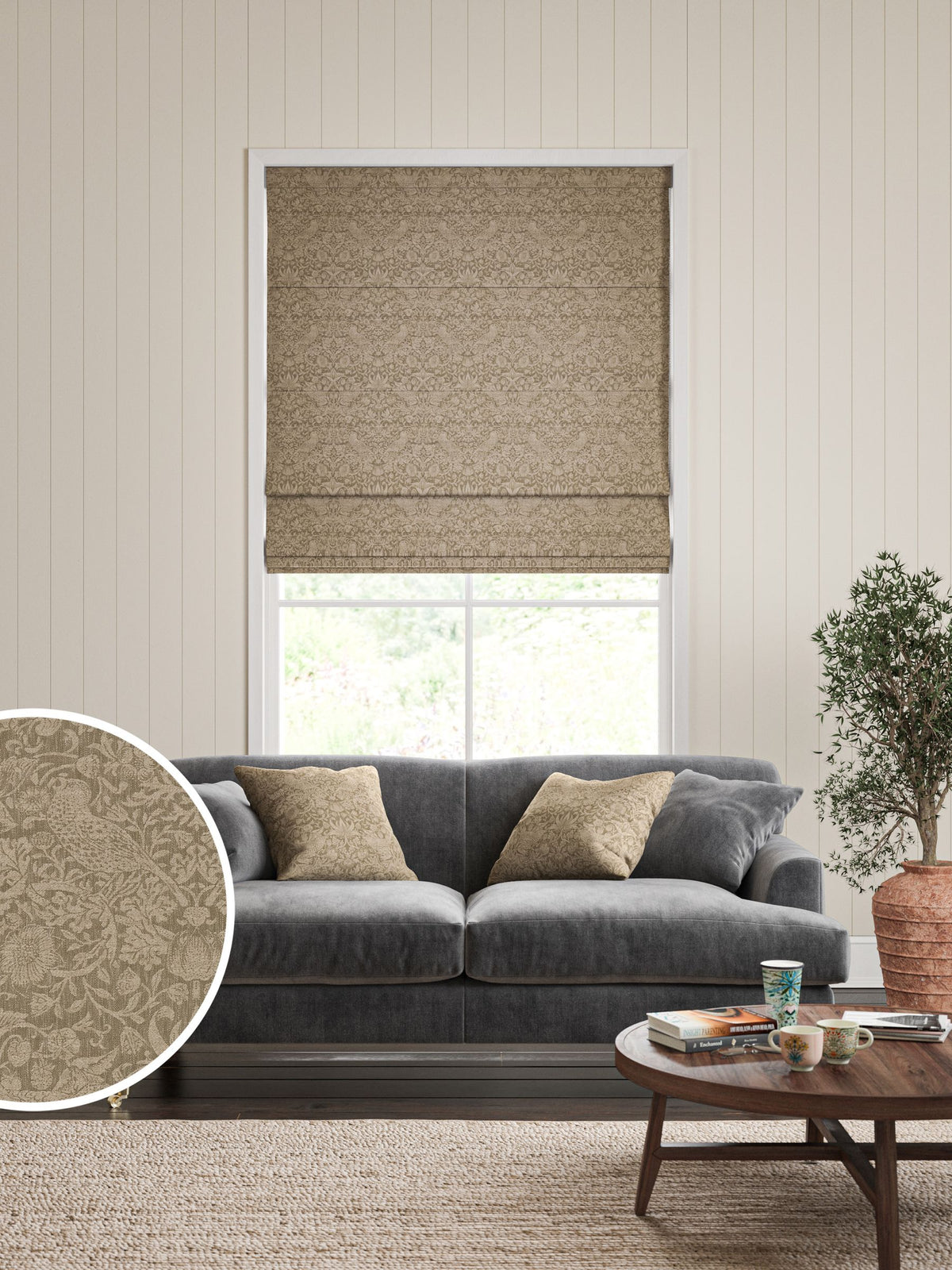 William Morris Strawberry Thief roman blind Natural Walnut (British brand)