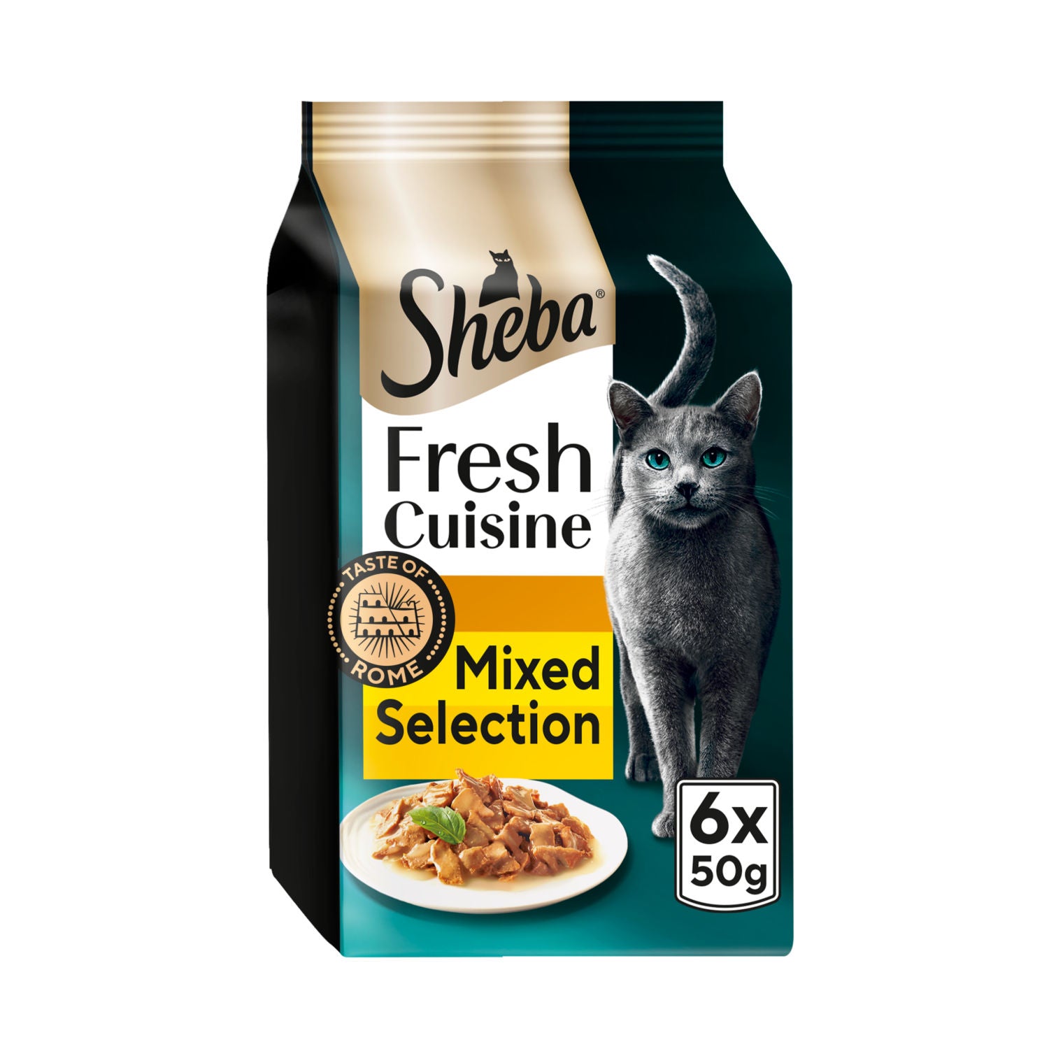 Sheba wet cat food poultry gravy 6x50g pouches, imported from the UK