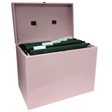 Cathedral pink A4 metal file box with handle (British brand)