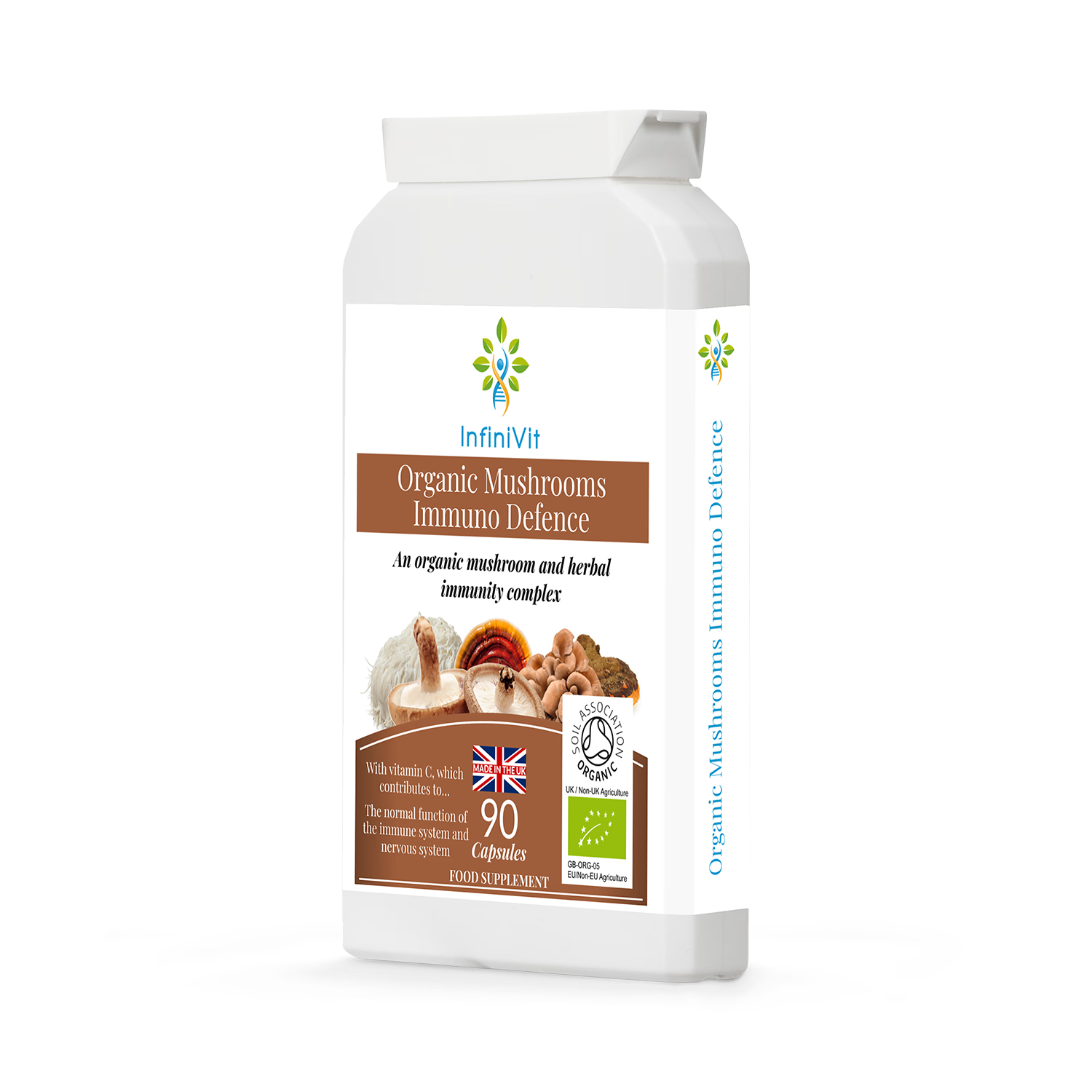 InfiniVit mushroom supplement Immuno Defence 90 capsules, imported from the UK