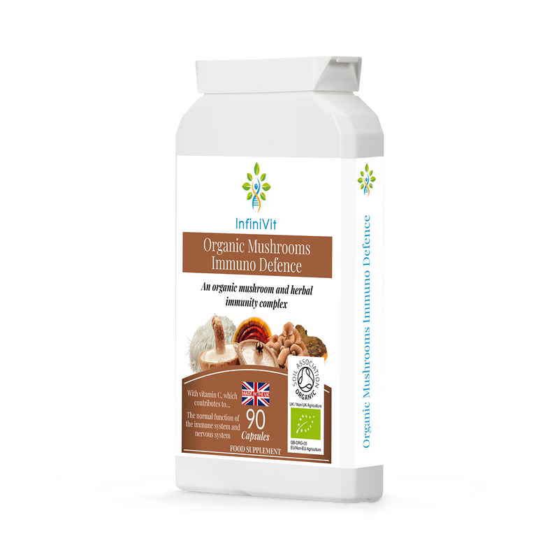 InfiniVit mushroom supplement Immuno Defence 90 capsules, imported from the UK