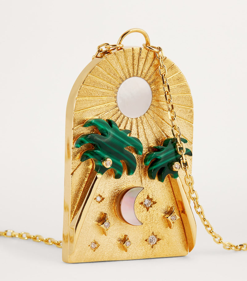 L'ATELIER NAWBAR yellow gold diamond malachite Biladi Palm necklace, UK version