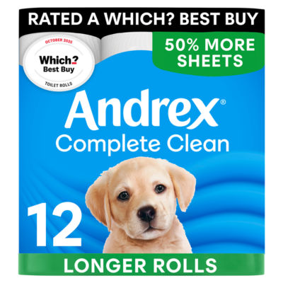 Andrex Complete Clean toilet tissue 12 mega rolls - British product