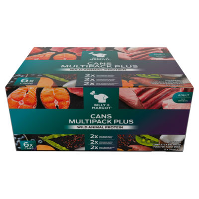 Billy+Margot dog food multipack wild animal protein 395g cans, imported from the UK