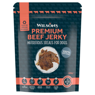 Wilsons premium beef jerky dog treat 100g - British product