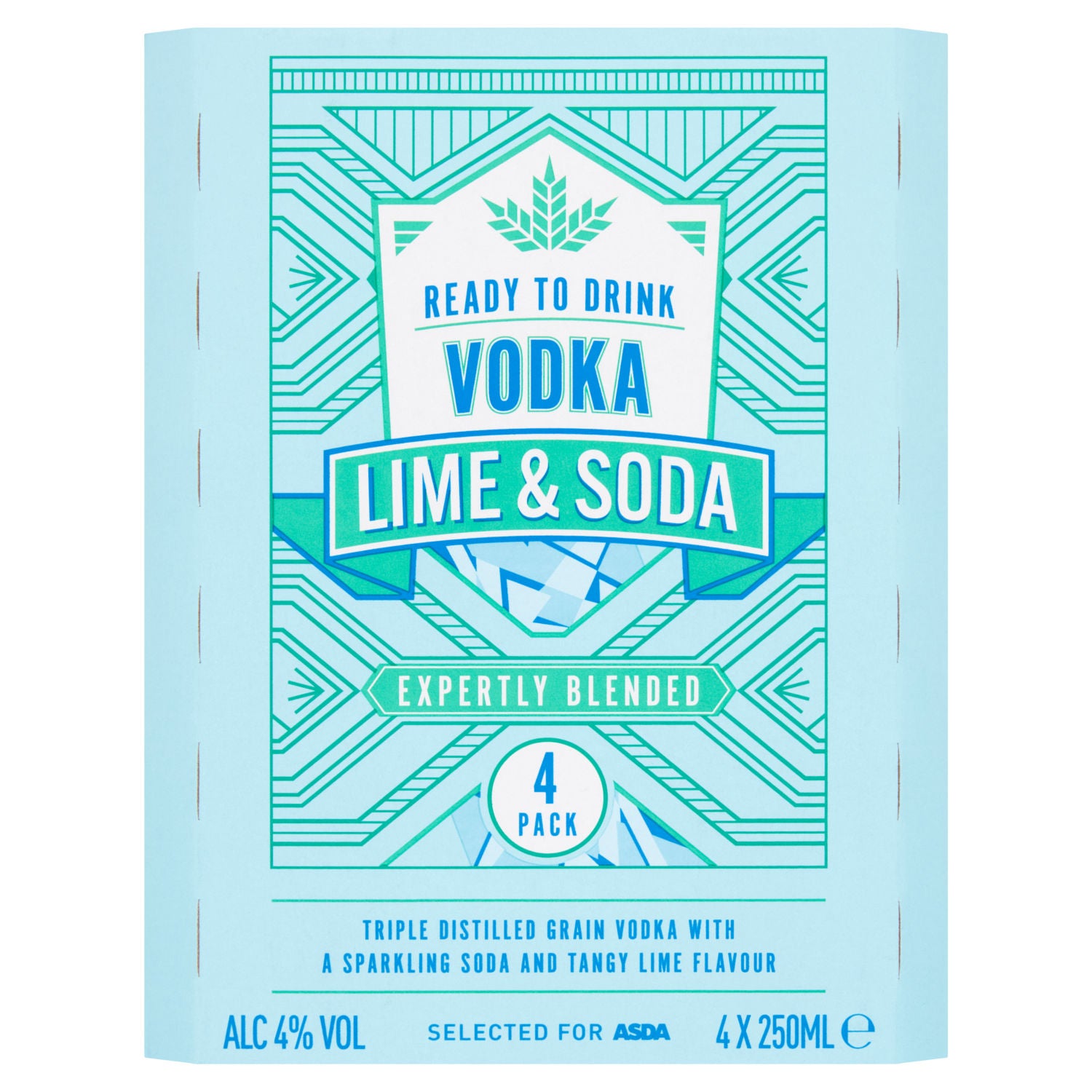 ASDA Vodka Lime and Soda Mixers 4x250ml - British product