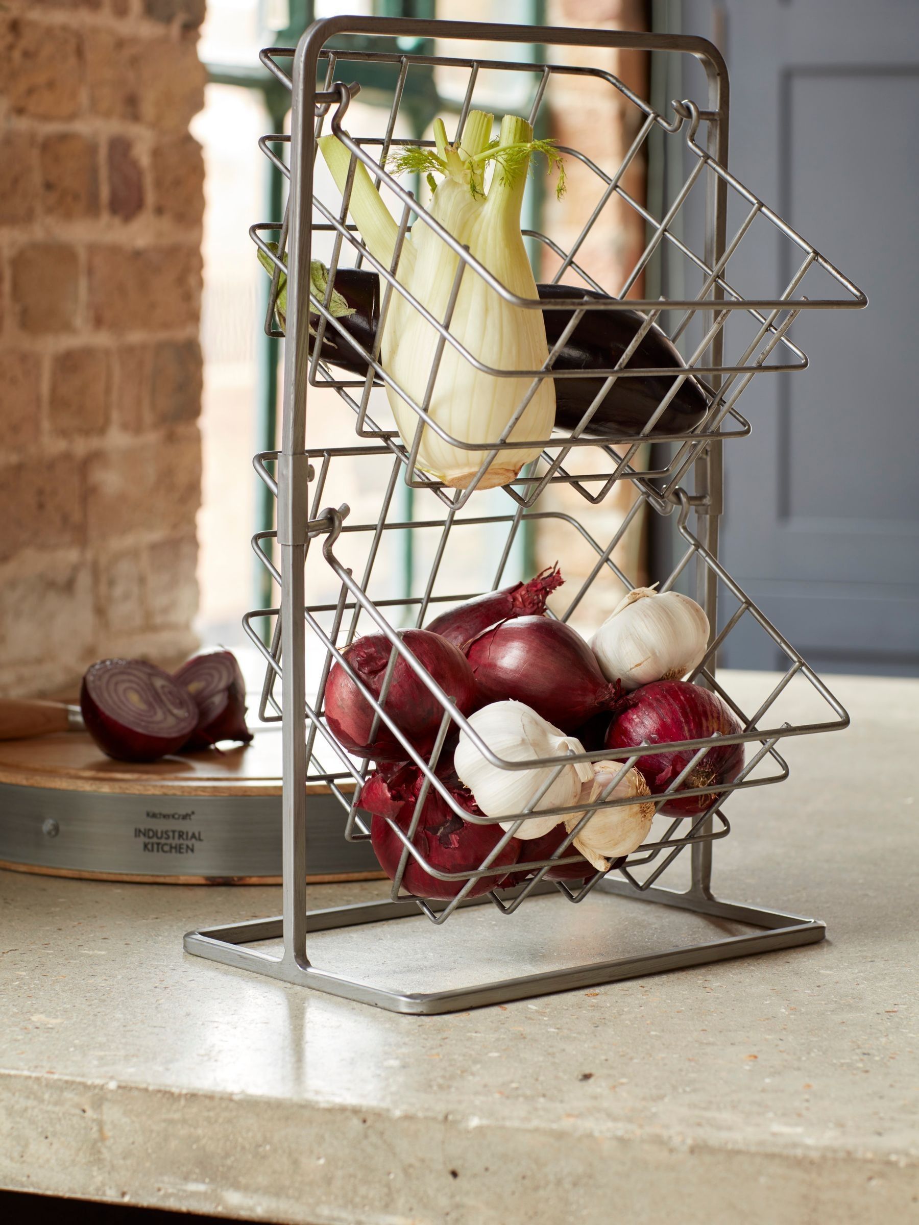 Industrial grey two-tier storage basket, UK version
