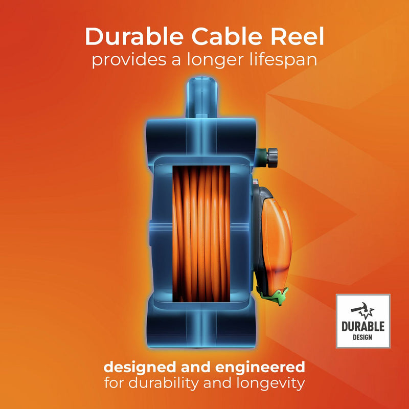 Masterplug cable reel 2 socket 15m, imported from the UK