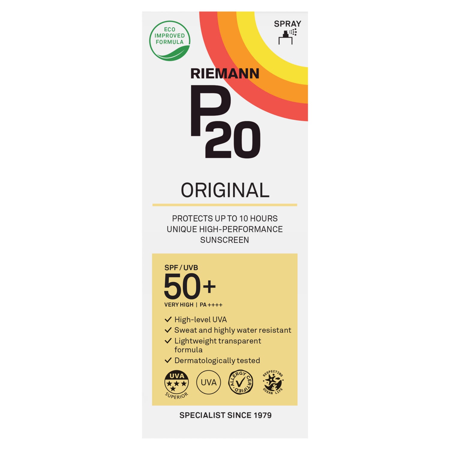 Riemann P20 Sunscreen Spray 200ml, imported from the UK
