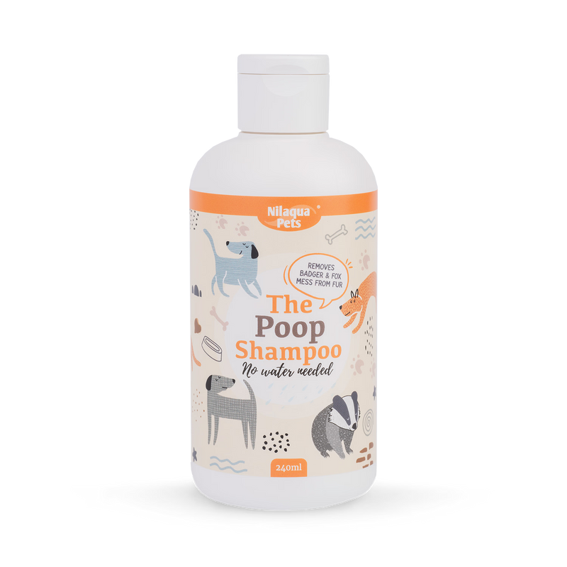 The Poop Shampoo mulberry-scented towel off pet shampoo 240ml, imported from the UK