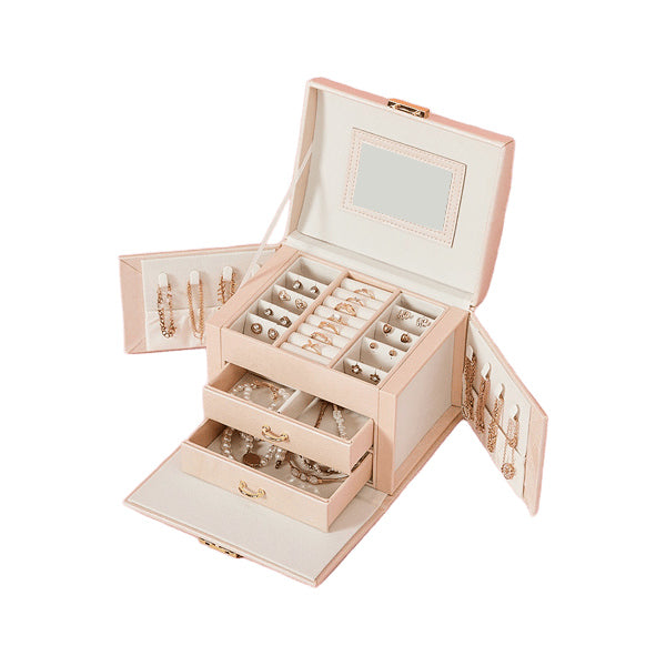 Livingandhome pink jewellery storage box with drawers, imported from the UK