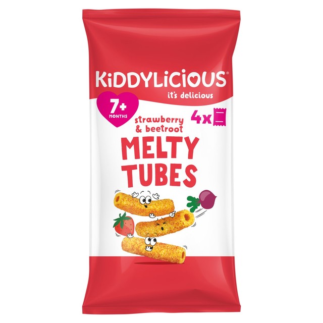 Kiddylicious Melty Tubes strawberry and beetroot baby snacks 4 x 10g, UK version