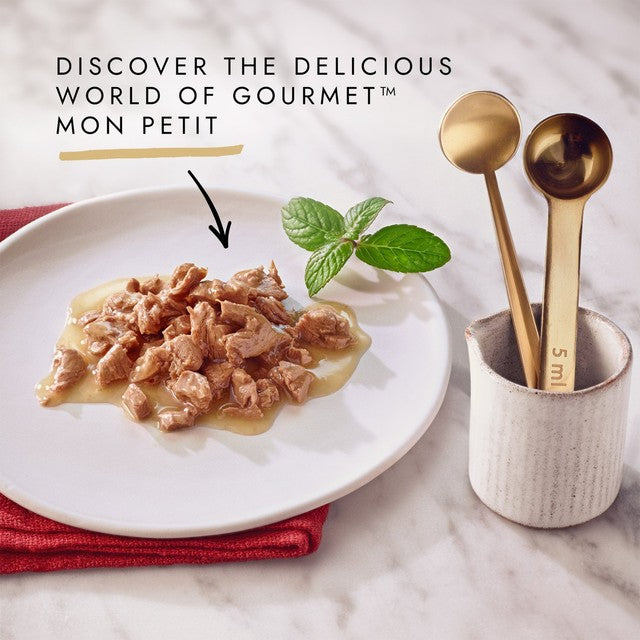 Gourmet Mon Petit fish flavour cat food 6x50g pouches, UK version