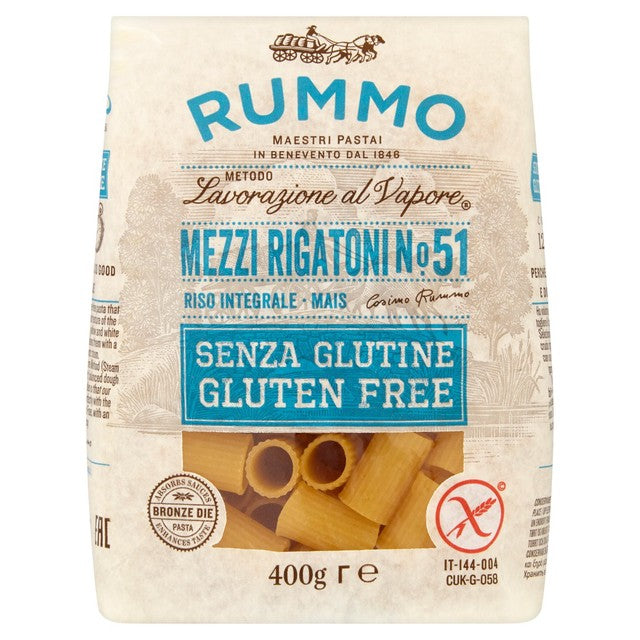 Rummo Gluten Free Mezzi Rigatoni Pasta No.51 400g, imported from the UK