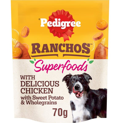 M&S Pedigree Ranchos Superfoods Chicken Sweet Potato Wholegrain Dog Treats 70g- Buy online at McGrocer