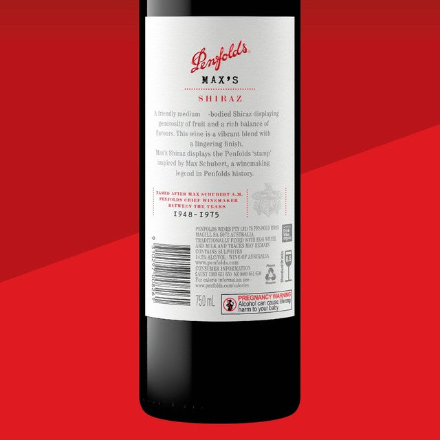 Penfolds Max's Shiraz red wine 75cl - British product