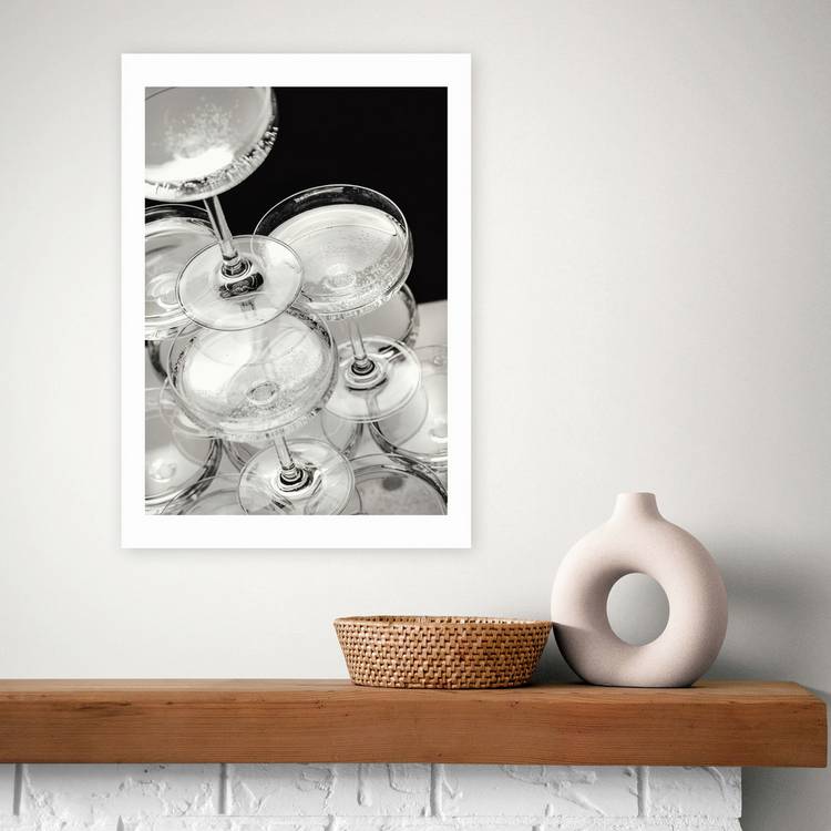 East End Prints champagne art print black and white A3 (British brand)