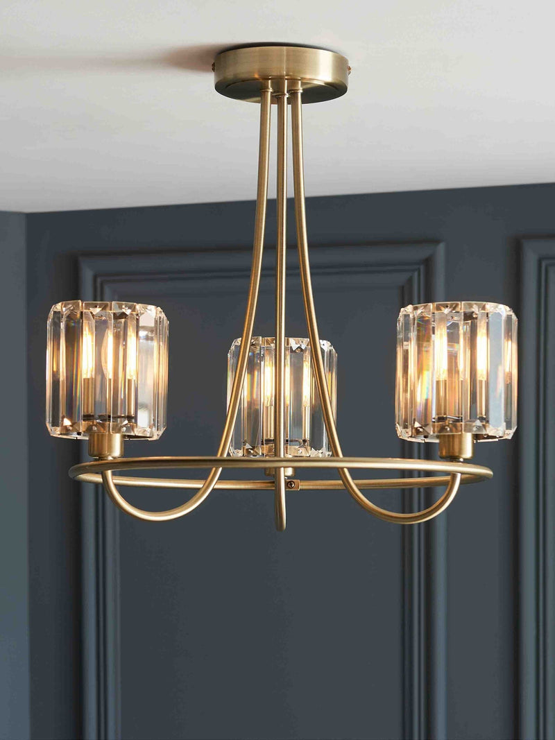 Gallery Home antique brass Hove 3 bulb ceiling light, UK version